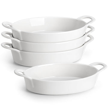 Malacasa Ceramic Casserole Dish, 8 x 5 Inch Oval Bakeware Set of 4, White