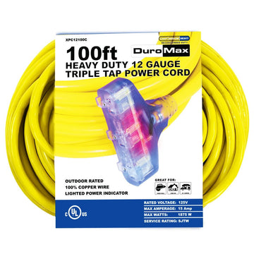 Outdoor Extension Cord by DuroMax – XPC12100C, Pvc, Yellow, Model XPC12100C