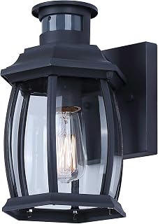 Canarm Grovehaven 1-Light Outdoor Light 10-inch Black Finish Wall Mounted with Clear Glass, Built-in Motion Sensor/Photocell, Lighting for Entryways, Patios, Porches