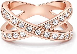X Ring Simulated Diamond CZ Criss Cross Ring for Women Wide Channel Set CZ Band, 18K Rose white Gold Plated, Statement