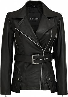 Women's Genuine Lambskin Asymmetrical Jacket – Belted Leather Jacket for Womens