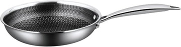 Hamilton Beach 8-Inch SS Honeycomb Fry Pan, Etching Coating Inside, Mirror Polished Stainless Steel Exterior, Nonstick Skillet for Easy Cooking and Cleaning, Durable and Stylish Kitchen Cookware