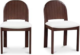 Emil Dining Chair, Carved Arch Back, Solid Rubber Wood, Tapered Legs, Polyester Upholstery, Cream - Set of 2