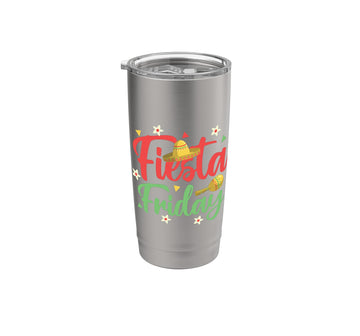 Fiesta Friday Stainless Steel Insulated Tumbler by Great Fiesta Friday Apparel – 20 Ounces, 20 fluid_ounces, Stainless Steel, Brushed Steel, Model P8K073EGW1TUSbrushed_steel