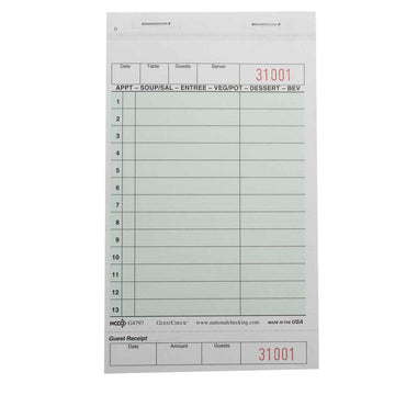 National Checking Company Carbonless Guest Check Board - 2 Part Green by NCCO – Pack of 2000, Model G4797SP