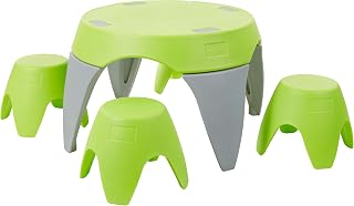 ECR4Kids Ayana Table and Stool Classroom Set, Childrens Furniture, Lime Green/Light Grey, 5-Piece