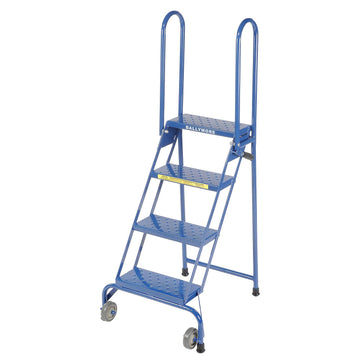 4 Step Lock-N-Stock Folding Ladder by Ballymore – 30"L x 24"W x 10"H, Alloy Steel, Blue, Model LS4247