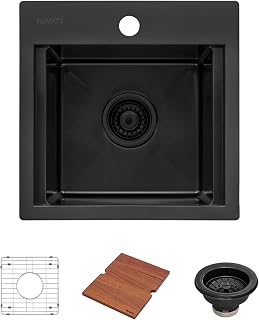 Ruvati 15 inch Gunmetal Black Stainless Steel Workstation Wet Bar Camper Van Sink Drop-in Topmount - RVH8215BL