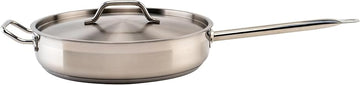 Winco 7 qt Stainless Steel Saute Pan with Cover | Even heating, Easy release, Great for Sauteing, Searing, Frying and Restaurant Kitchens