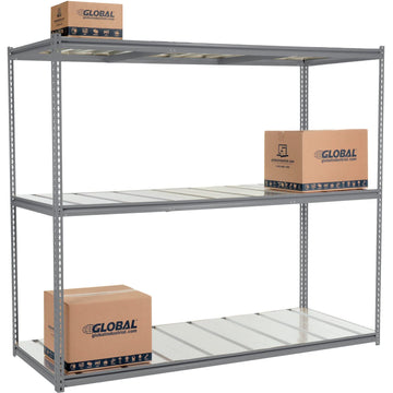 High Cap. Starter Rack 96Wx48Dx84H 3 Level Steel Deck 1500lb Per Shelf GRY by Global Industrial – Alloy Steel, Gray, Model 580913GY