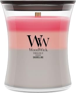WoodWick Shoreline Trilogy Gifts for Women and Men, 9.7 oz Medium Hourglass Trilogy Candle with Crackling Wick