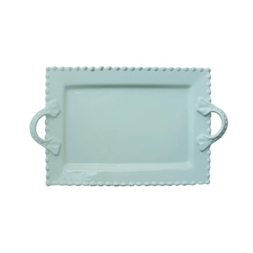 Bianca Bead Rectangle Platter with Handles by American Atelier – Large, Earthenware, Blue, Model 1566910-BL
