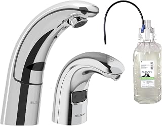Sloan Optima EAF-100-ISM Sensor Activated Touch-Free Faucet, 1.5 GPM, 3335004, ESD-1500 Deck-Mounted Foam Drip-Free Soap Dispenser, 3346093 & ESD-325 Clear Non-Scented Foam Soap Refill, 03460004