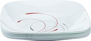 Corelle Vitrelle 6-Piece Dinner Plates Set, Triple Layer Glass and Chip Resistant, Lightweight Square 10-1/2-Inch Plates, Simple Lines