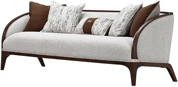 Michael Amini Houston Pebble Brown Sofa Solid & Manufactured Wood Frame Boucle Upholstery 100% Polyester Birch Rubberwood Construction Comfortable Seating for Living Room