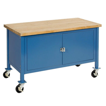 Mobile Workbench with Security Cabinet by Global Industrial – 30"L x 72"W x 36"H, Steel, Blue, Model 249206BL