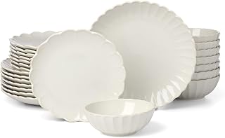Lenox French Perle Scallop White Stoneware 24-Piece Dinnerware Set for 8 | dishwasher safe | plates and bowls sets for kitchen and dining | 11 inch plate, dish set, dishes | 2.25 inch, 16oz