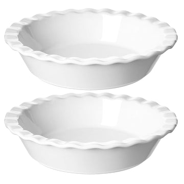 Le Tauci Ceramic Pie Dish, 9 Inch 52 Ounce Capacity, Set of 2, White