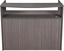 Wood Reception Desk with Frosted Glass Panel, Modern Office Front Desk and Check-in Counter for Waiting Room or Business Lobby, Driftwood