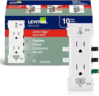 Leviton Lever Edge 15 Amp Tamper-Resistant Duplex Wall Outlet, 10-Pack, E5325-MW, White