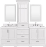 ARIEL Stafford 85 in. Double Rectangle Sink Bathroom Vanity Set with Carrara White Quartz Countertop 1.5 Edge in White