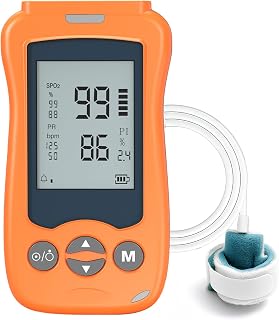 Handheld Pulse Oximeter Medical Grade, Pediatric Infant Oxygen Monitor with Wrap Probe, Continuous Tracking for Baby Kids Adults, Fast Accurate SpO2 & Pulse Rate, Customizable 3-in-1 Alarm System (Orange)