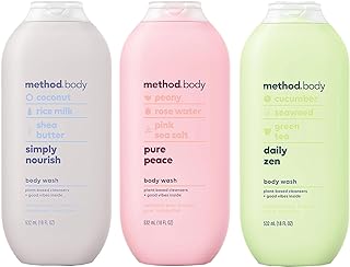 Method Body Wash Trio for Daily Cleansing and Skin Care, Moisturizing Body Wash, Simply Nourish, Pure Peace and Daily Zen, 18 Fluid Ounce (Variety Pack)