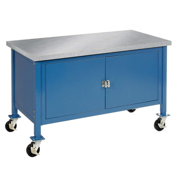 Mobile Workbench with Security Cabinet by Global Industrial – 30"L x 72"W x 36"H, Steel, Blue, Model 249214BL