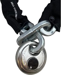 Hardened Steel 10KS 6 Foot x 5/16" Thick Square Security Chain with ABUS 20/80 Diskus Stainless Steel Padlock with 3/8" Shackle for Bikes, Containers, Trailers, Motorcycles and Personal use…
