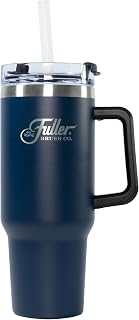 Fuller Brush Stainless Steel Tumbler with Handle - 40 oz. – Lead & BPA-Free - Double-Wall Insulated Travel Mug – Keeps Drinks Hot or Cold for Hours – Spill-Resistant Lid & Straw (Steel Blue)