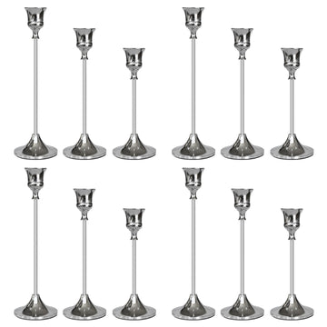 SHOWIN Candlestick Holders, Aluminum Taper, Silver Set of 12