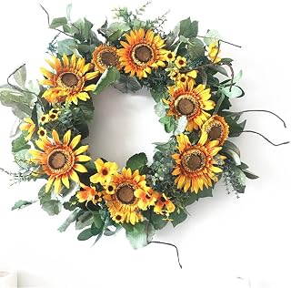 Sun Flower Garland Sun Sunflower Ring Door Decoration Autumn Garland American Simulation Garland (D 45cm*45cm*12cm)