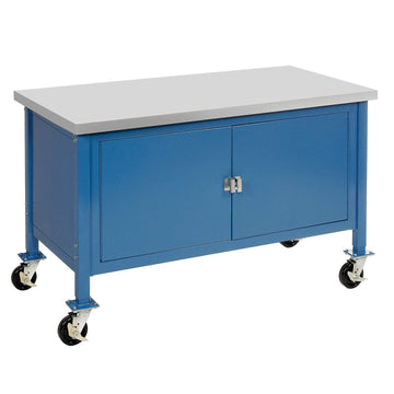 Mobile Workbench with Security Cabinet by Global Industrial – 30"L x 72"W x 36"H, Steel, Blue, Model 249216BL