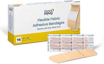 Dynarex Sterile Adhesive Fabric Bandages – 1" x 3" Flexible Wound Dressing for Minor Cuts, Breathable Material, Secure Fit with Non-Stick Pad, 1 Box of 16