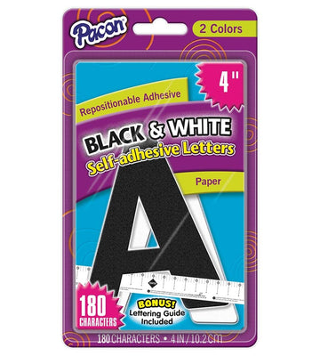 ® Self-Adhesive Paper Letters - Repositionable Adhesive Strip by Pacon – 4", Black & White, Model 1644