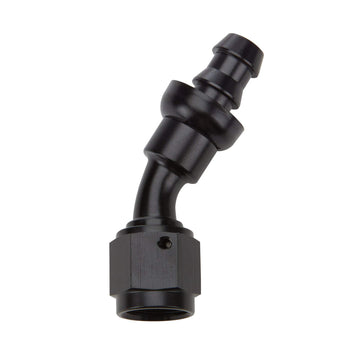 Pushlock Hose End Black 30 Deg Elbow by Allstar Performance – 8 AN, Aluminum, Black, Model ALL49423