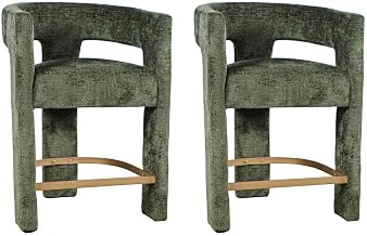 Jofran Gwen Forest Upholstered Counter Stool with Arms – Versatile Barstools – Stylish Seating for Kitchen Dining Room or Home Bar, Natural, Modern Counter Stools, Set of 2