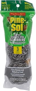 Pine-Sol Heavy-Duty Stainless Steel Scrubbers | Won’t Rust or Splinter | Scrub Sponges for Cast Iron, Oven Racks, Grills, 3 Pack