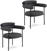 Starlight Canyon Home Boucle-Upholstered Dining Chairs Set of 2 with Arms, Upholstered Kitchen Chairs for Dining Table, Black Boucle Fabric