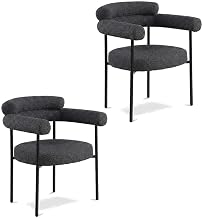 Starlight Canyon Home Boucle-Upholstered Dining Chairs Set of 2 with Arms, Upholstered Kitchen Chairs for Dining Table, Black Boucle Fabric