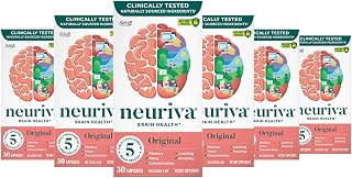 NEURIVA Original Brain Supplement for Memory, Focus & Concentration + Learning & Accuracy with Clinically Tested Nootropics Phosphatidylserine and Neurofactor, Caffeine Free, 30 Capsules (6 Pack)