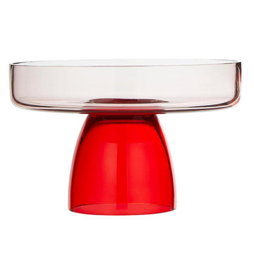 Slant Collections Glass Cake Stand, 7 Inch Diameter Pedestal, Clear Red