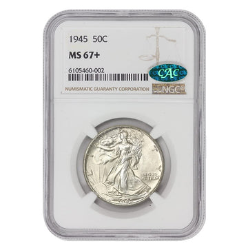 1945 American Silver Walking Liberty Half Dollar MS-67+ $0.50 MS67+ NGC/CAC by MINT STATE GOLD – Silver