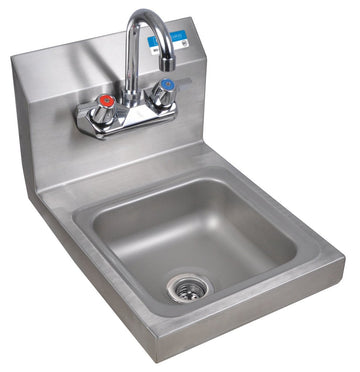 BK Resources Wall Mounted Stainless Steel Space Saver Hand Sink with 3.5" Gooseneck Faucet – 12 Inches, Stainless Steel, 9x9 Bowl with Faucet, Model BKHS-W-SS-P-G
