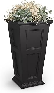 Mayne Fairview 34in Self-Watering Tall Square Planter, Black | Self-watering, All season, Fade resistant, Reversible planting shelf, 15-year warranty