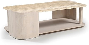 Meridian Furniture 77045Cream-CT Calabria Collection Modern | Contemporary Coffee Table with Solid Wood, Rich Finish, Genuine Taj Mahal Marble, 52" W x 26" D x 15" H, Beige/Stained Cream