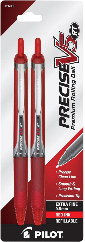 Precise V5 RT Retractable Rollerball Pens by PILOT – 2 Count (Pack of 1), Metal, Red, Model 26082