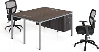 Boss Office Products Simple System Face to Face Double Desk with (2) Pedestals, 71" x 60", Driftwood