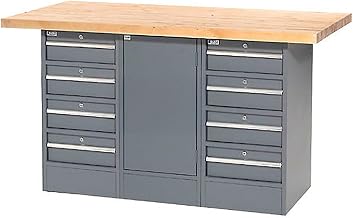 Global Industrial Workbench with Maple Square Edge Top, 8 Drawers & 1 Cabinet, 60" W x 30" D, Gray