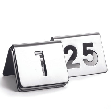 Number Tent Set 2.5"x2.5"x1.875" - Durable Stainless Steel Table Labeling by Tablecraft – 2x2 inches, Stainless Steel, Silver, Model TC125